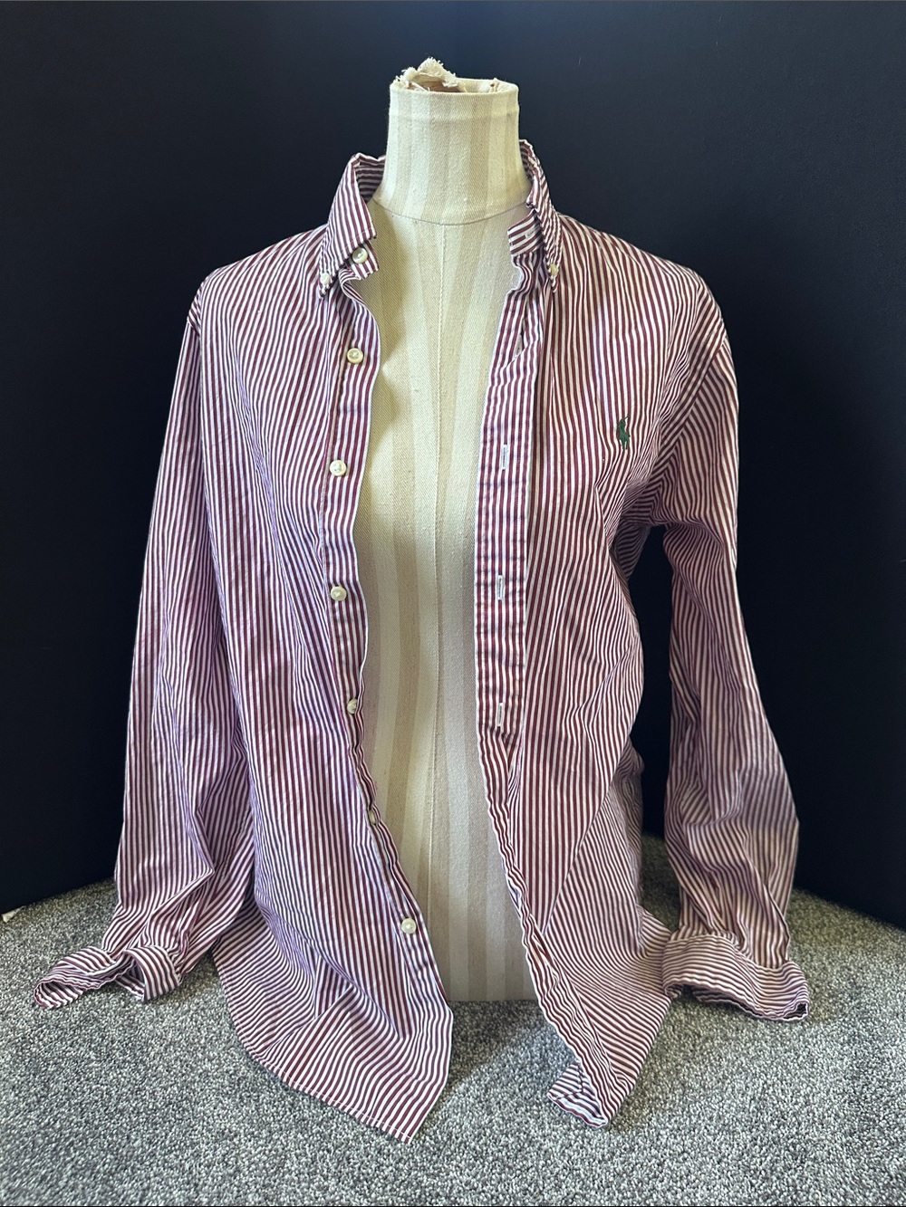 Ralph Lauren Men’s Striped Button-Down Shirt in Red and White